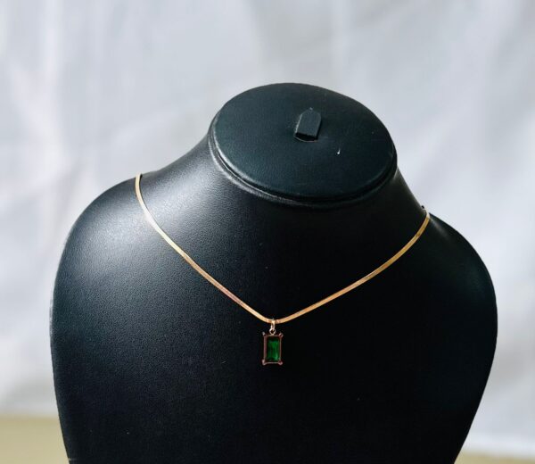 Minimalist Rectangle Green Pendant Rose Gold Necklace