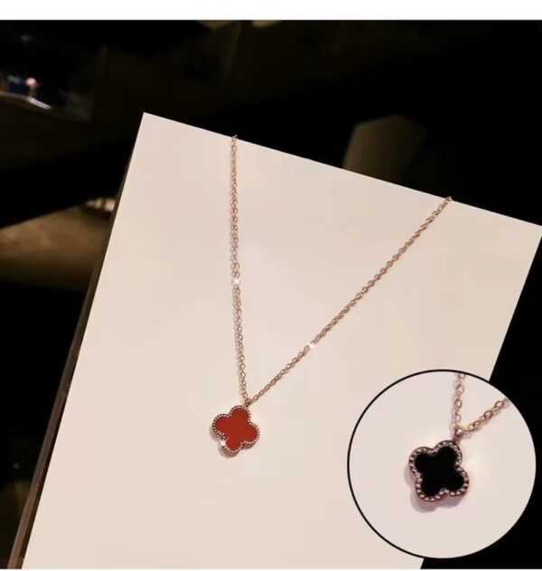 Alhambra-Inspired Red and Black Dual Side Clover Necklace