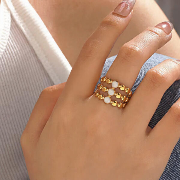 3 Layers White Stone Ring