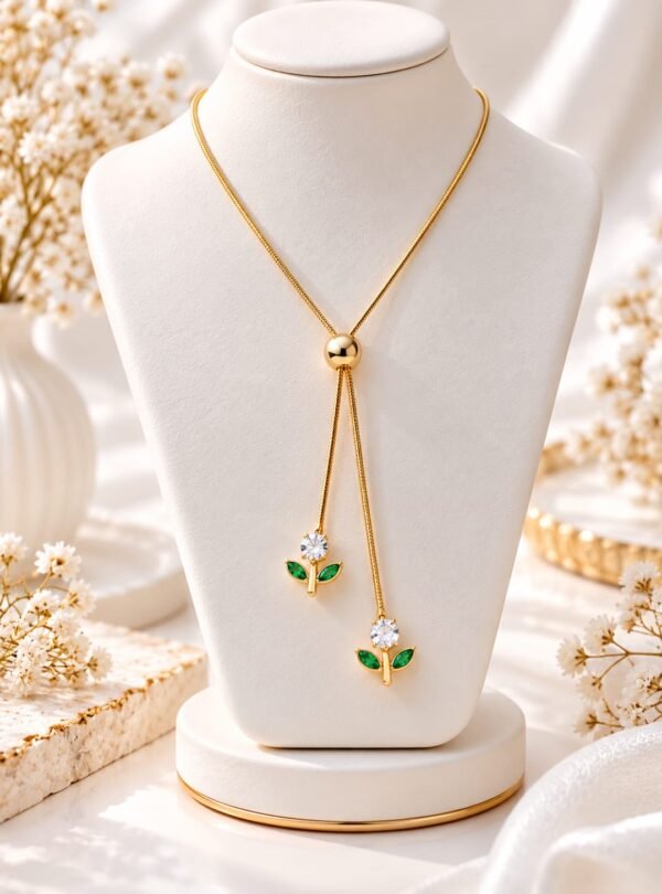 White and Green Twin Leaf Chain